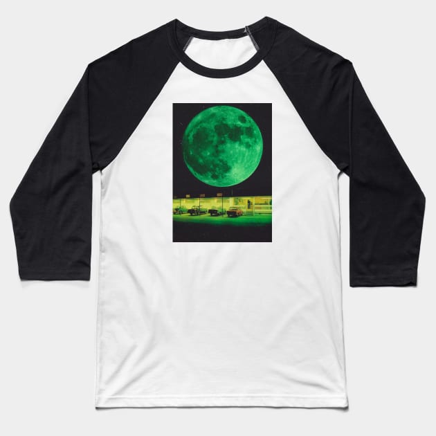 Green Moon Baseball T-Shirt by linearcollages